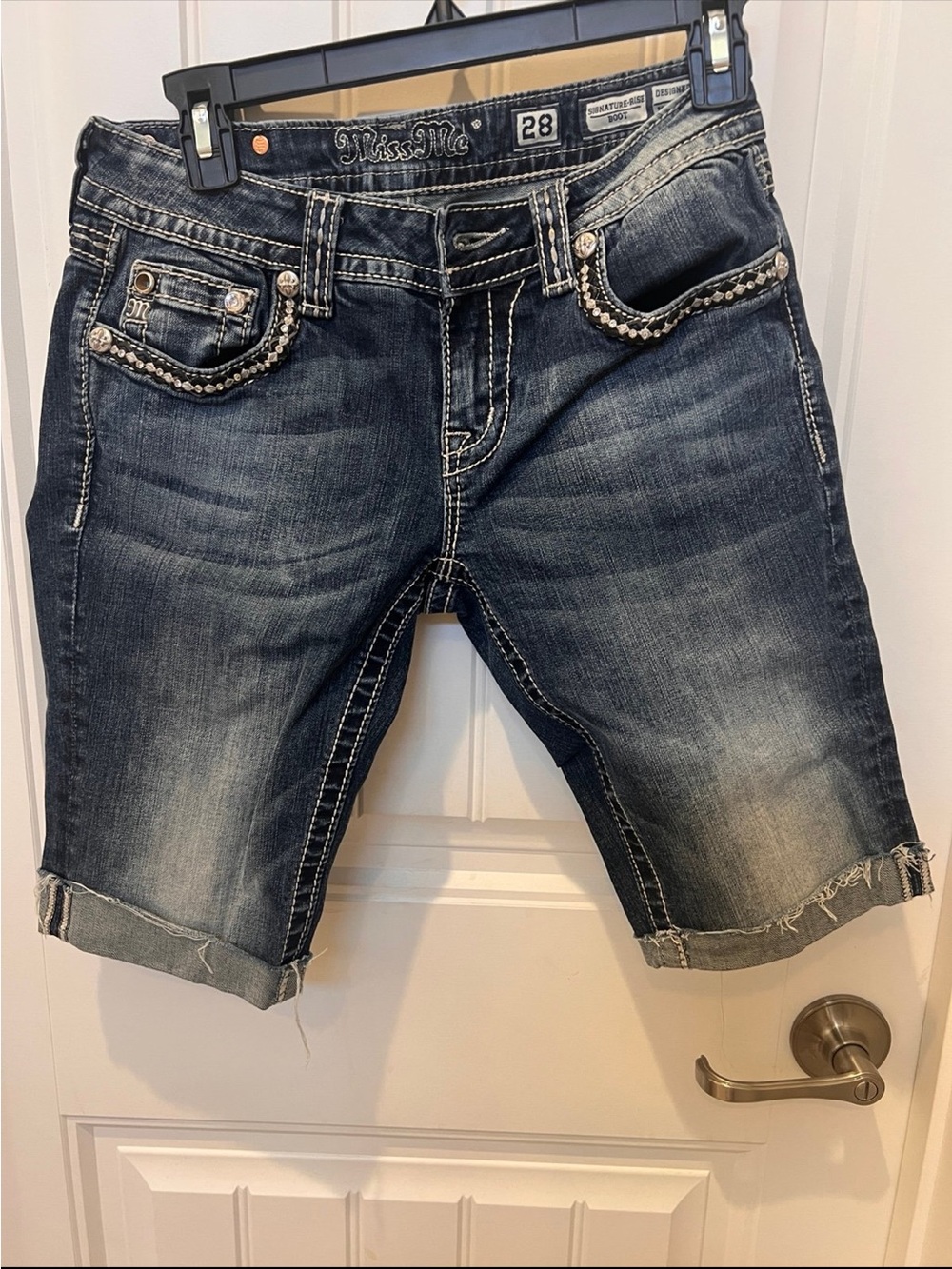 Miss Me Dark Blue Embellished Denim Shorts